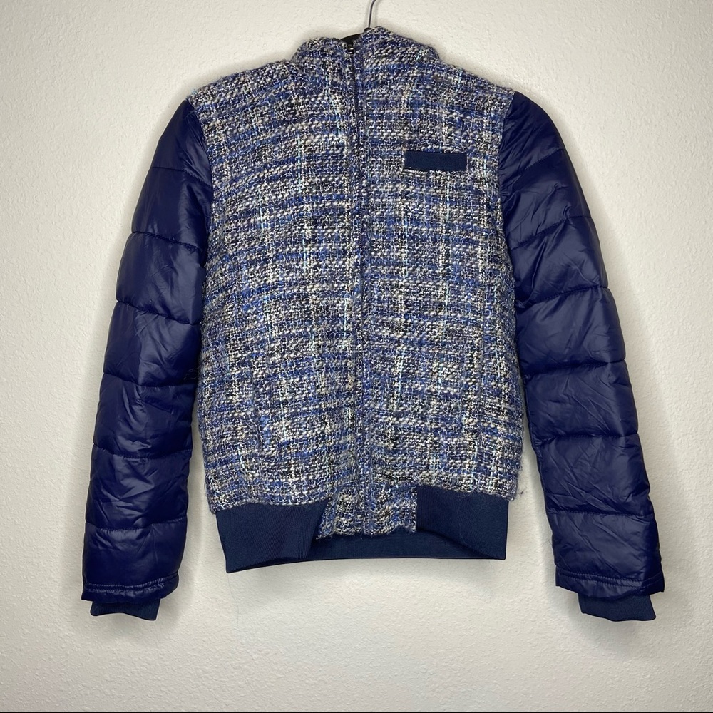 MEMBERS ONLY Navy Blue Tweed Puffer Coat Small